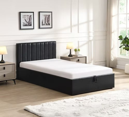Vertical-Tufted Hydraulic Storage Platform Bed,Black PU