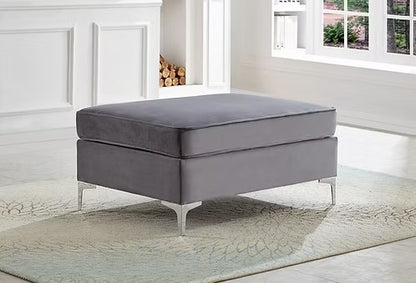 Luxury Grey Velvet Tufted Sectional with Chrome Legs, Grey