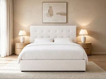 Contemporary Hydraulic Storage Bed with Tufted Headboard,Cream