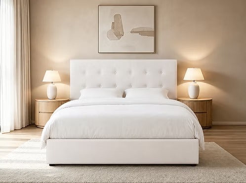 Contemporary Hydraulic Storage Bed with Tufted Headboard,Cream