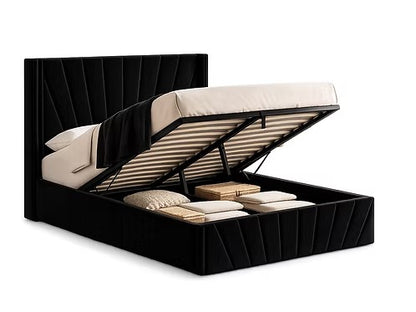 51” Wingback Headboard Fan Tufted Lift Up Storage Bed