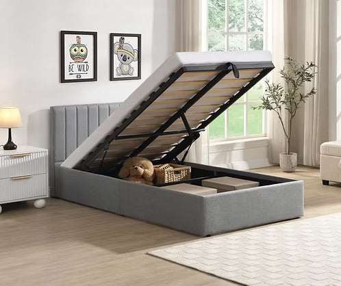 Vertical-Tufted Hydraulic Storage Platform Bed,Grey Fabric