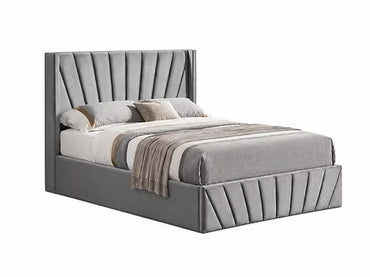 51” Wingback Headboard Fan Tufted Lift Up Storage Bed