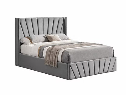 51” Wingback Headboard Fan Tufted Lift Up Storage Bed