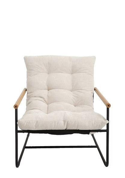 Modern Tufted Accent Chair with Wood Armrests,Beige