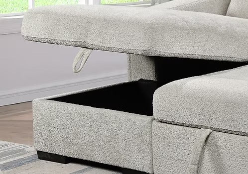 Bouclé Sleeper Sectional with Storage Chaise,Ivory