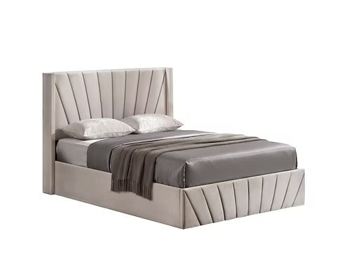 51" Wingback Headboard Fan Tufted Hydraulic Storage Bed