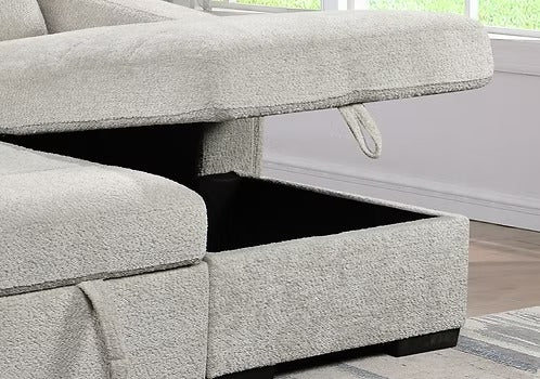 Bouclé Sleeper Sectional with Storage Chaise,Ivory