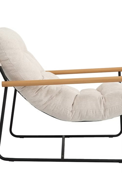 Modern Tufted Accent Chair with Wood Armrests,Beige