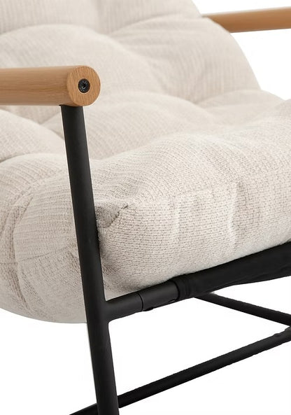 Modern Tufted Accent Chair with Wood Armrests,Beige