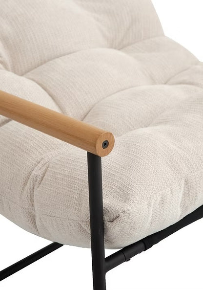 Modern Tufted Accent Chair with Wood Armrests,Beige