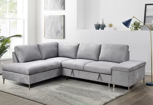 Modern Sleeper Sectional with Storage Chaise,Grey