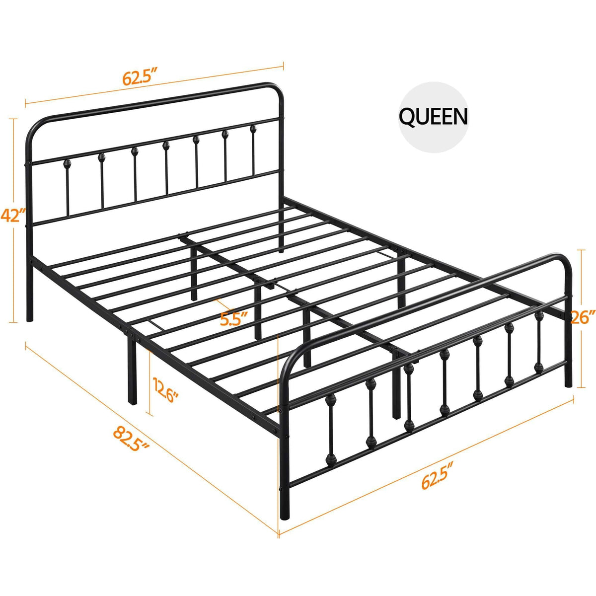 Farmhouse Style Metal Platform Bed Frame, No Box Spring Required
