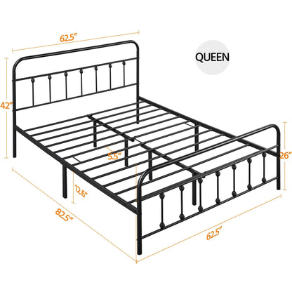 Farmhouse Style Metal Platform Bed Frame, No Box Spring Required